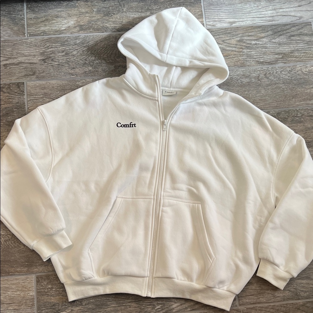Comfrt cloud snow white cream full zip hoodie size large